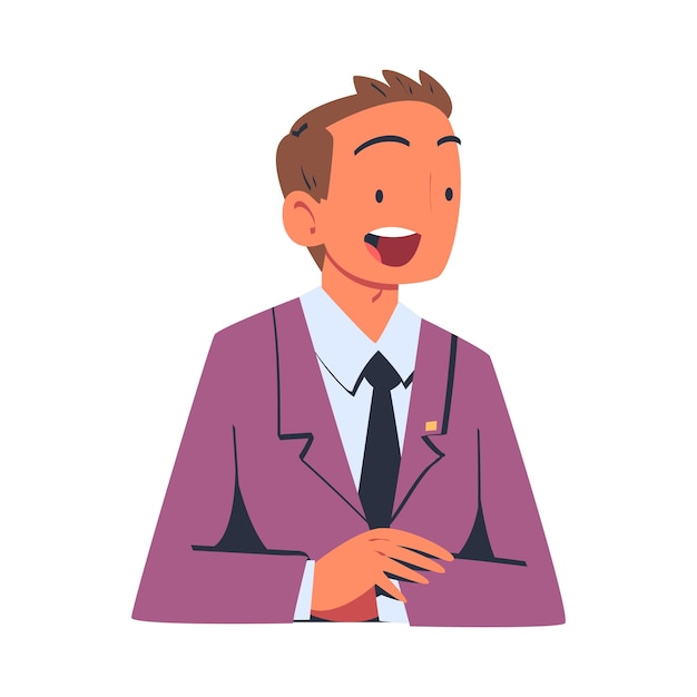 man character as member of negotiation at negotiating table vector illustration