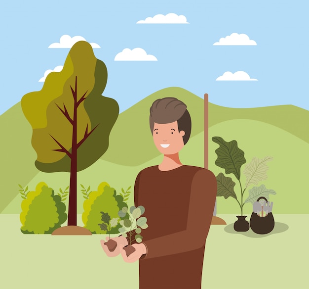 man character and gardening concept 