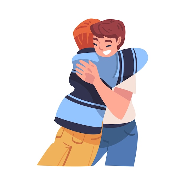 Man Character Hugging and Embracing Each Other Expressing Friendly Feeling Vector Illustration