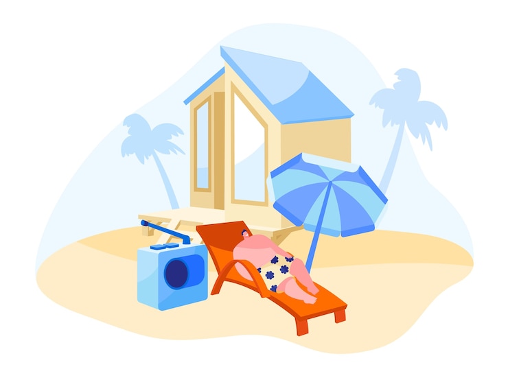 Vector man character lounging and listening radio music