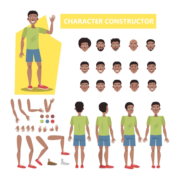 Set di caratteri uomo per l'animazione con varie viste