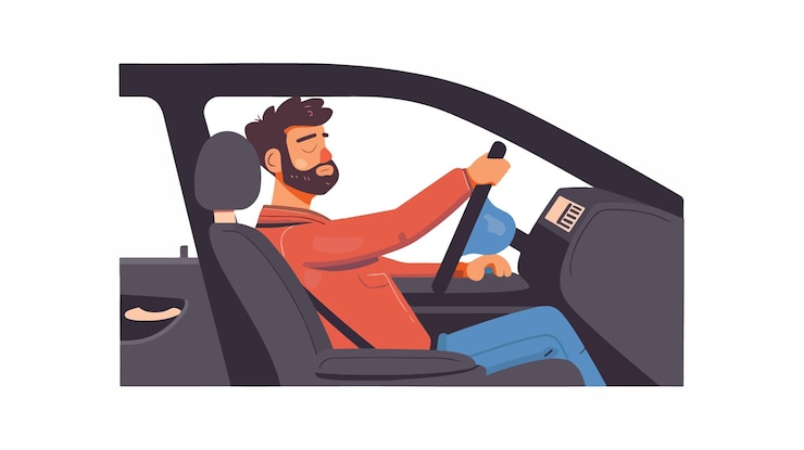 Vector man character sleeping in dangerous scenario behind truck