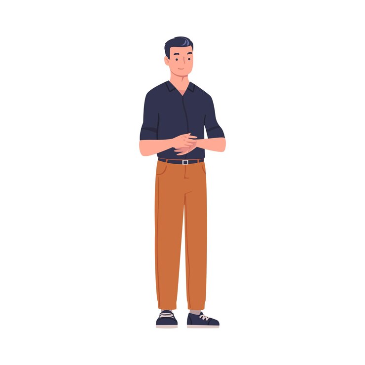 Vector man character standing and clapping his hands as applause and ovation gesture vector illustration