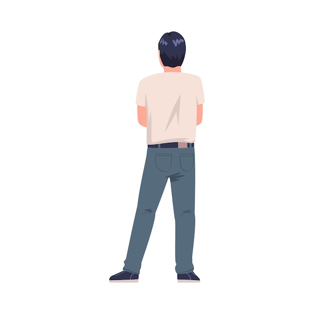 腕を折りたたんで立っている男のキャラクター バックビューベクトルイラスト