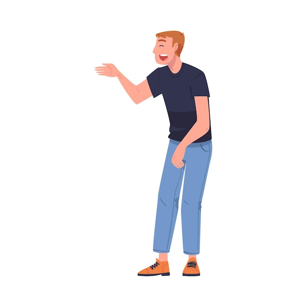 男性キャラクターが面白い話やジョークを語り大声で笑い面白いベクトルイラストを描いています