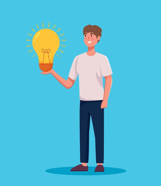 Man character with light bulb idea concept vector illustration