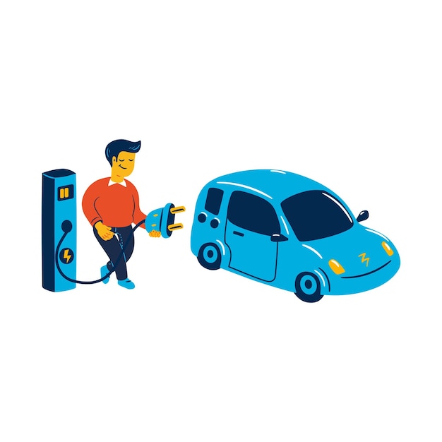 Man Charging Electric Vehicle