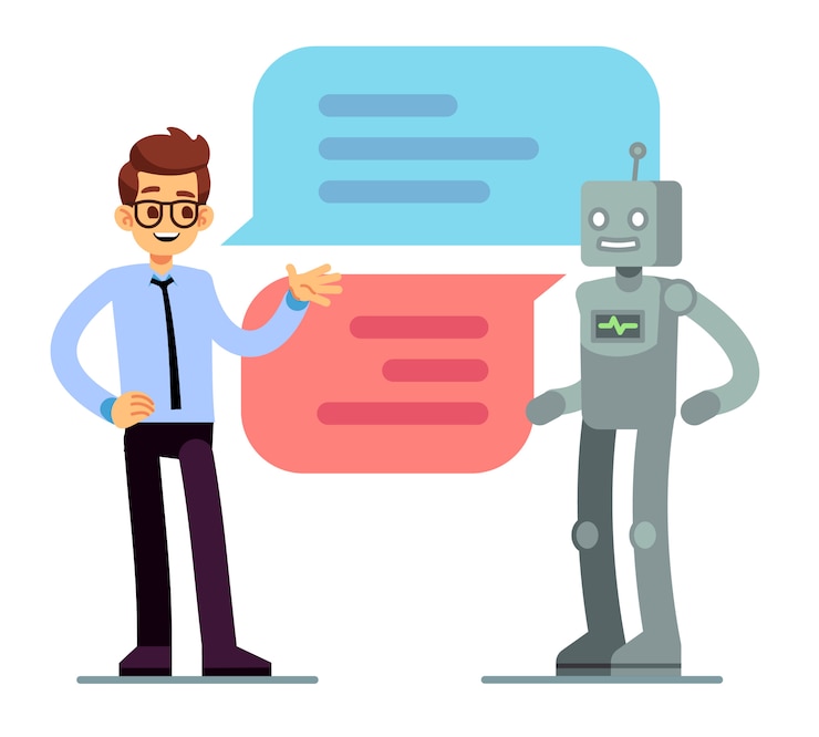 Vector man chatting and asking for help bot
