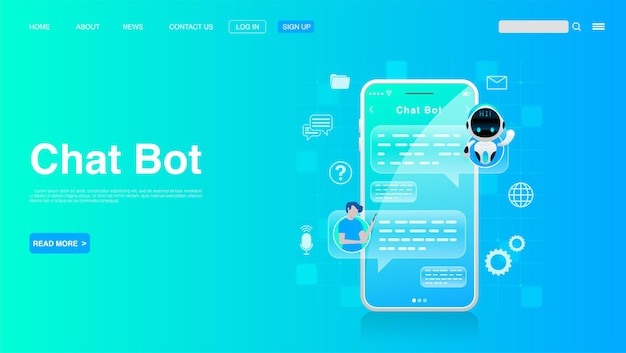 Vector man chatting with chat bot on smartphone chat bot technology concept vector eps 10