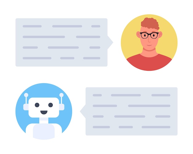 Man chatting with chatbot Help service chatting with chatbot application Vector illustrationxA