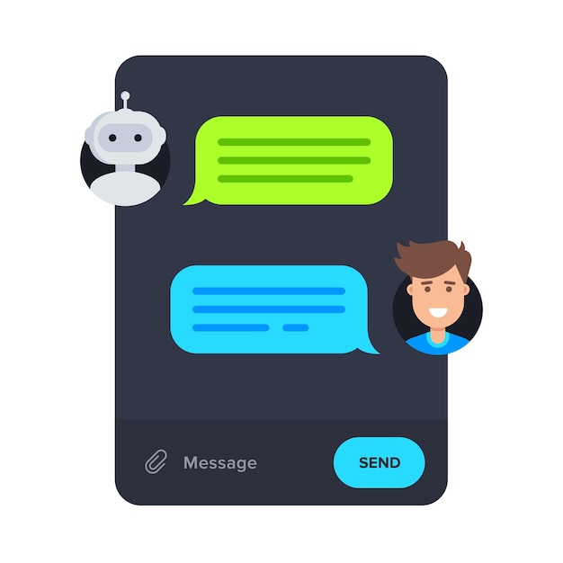 Man chatting with robot in messenger app