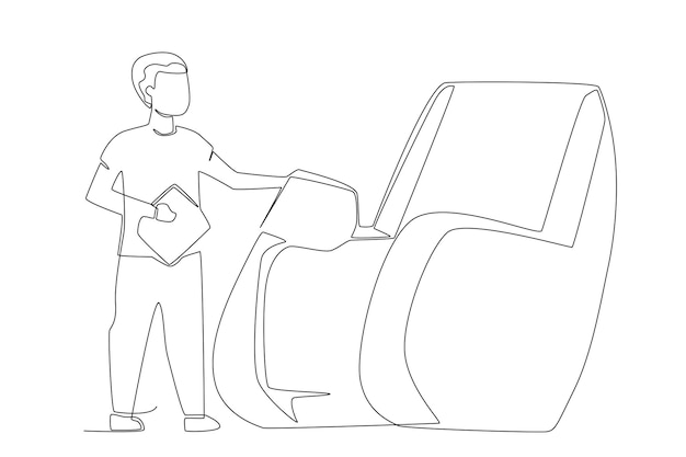 A man checking the cleaning progress line art