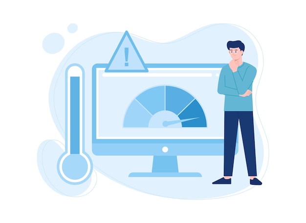 man checking temperature on computer trending concept flat illustration