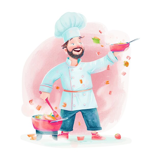 Vector man chef cooking white background 9