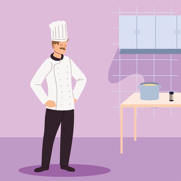 Man chef in restaurant kitchen illustration design