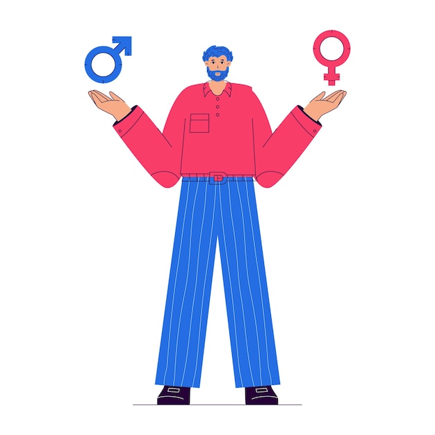 Vector man chooses between male and female symbols