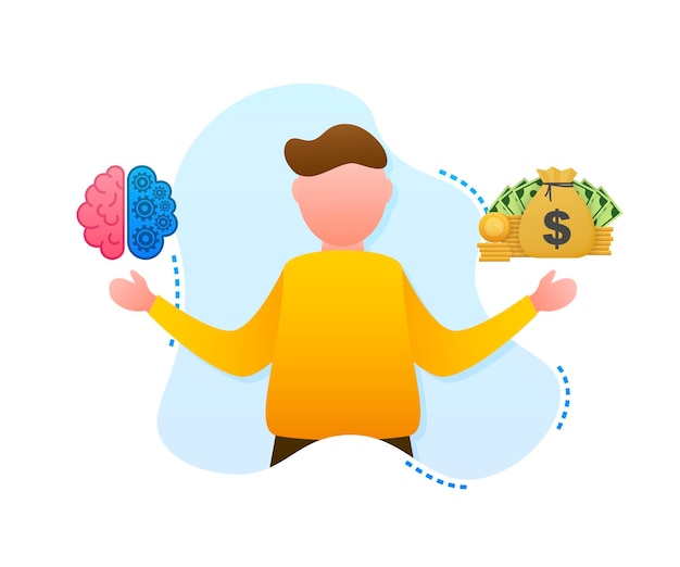Vector man choosing between two options brainwork and money vector stock illustration