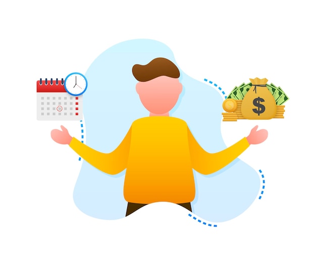 Man choosing between two options time and money vector stock illustration