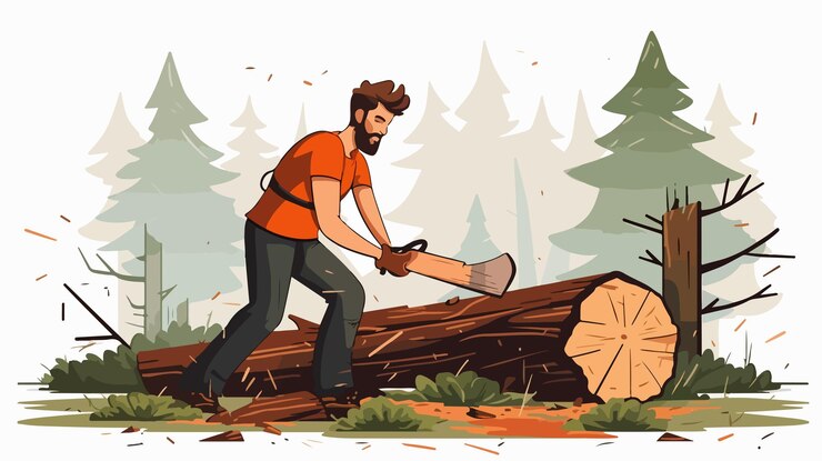Vector man chopping woods outdoors illustration