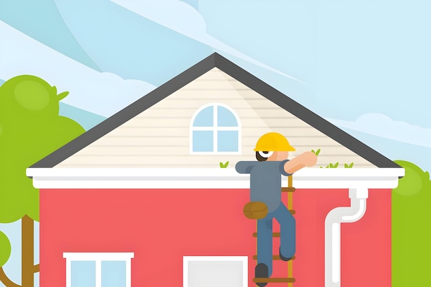 Man cleaning gutters on a house
