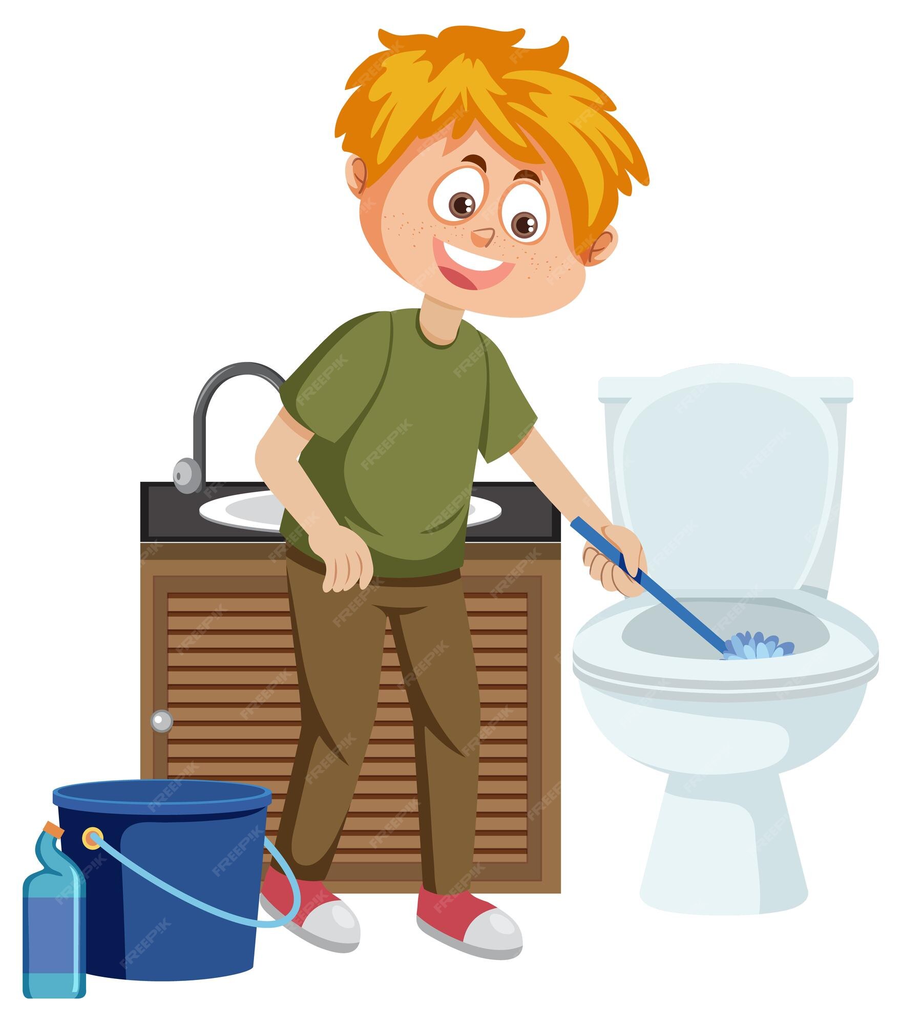 Cleaning the bathroom clipart