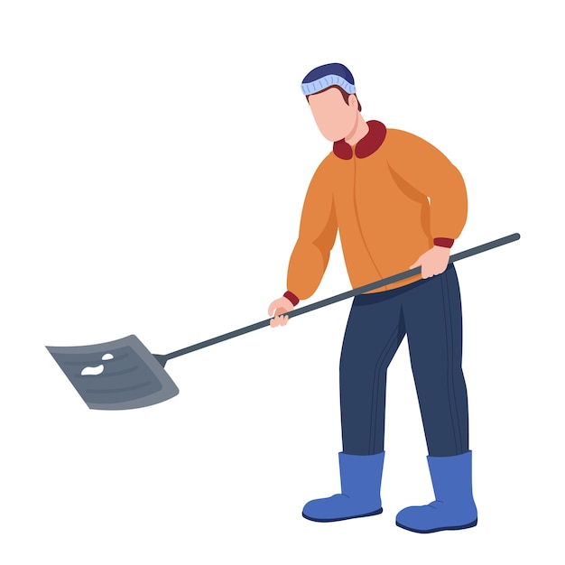 Vector man clearing snow semi flat color vector character