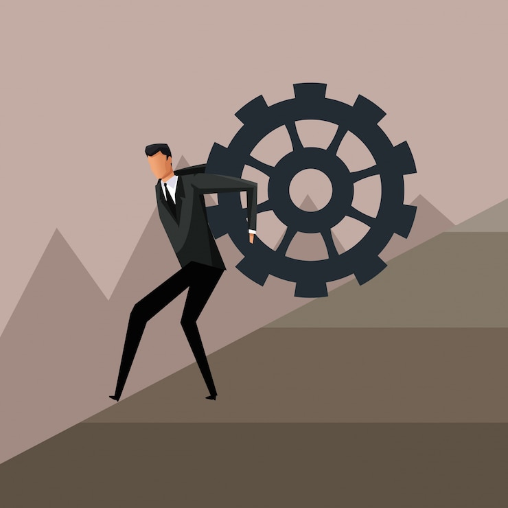 Vector man climbing gear growth business design 