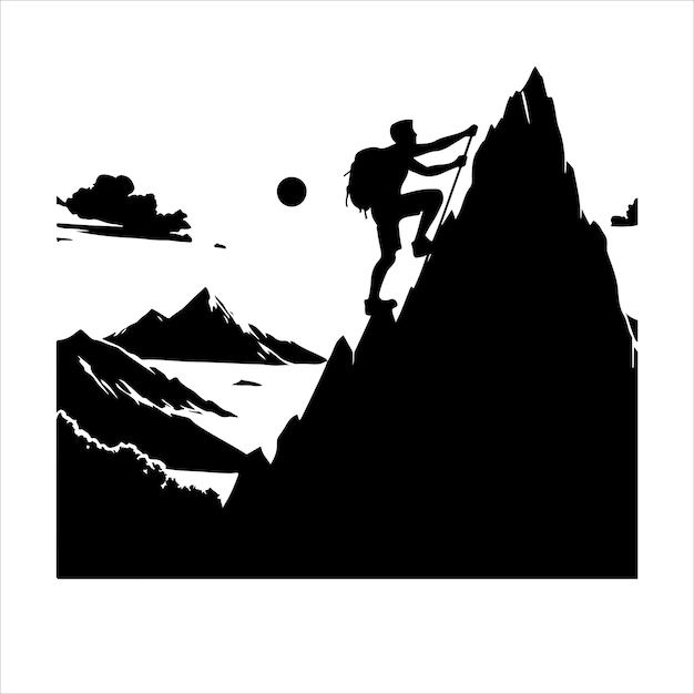 A man climbing mountain silhouette vector illustration black color on white background