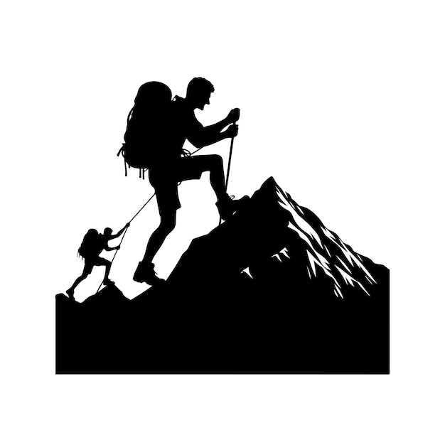 A man climbing mountain silhouette vector illustration