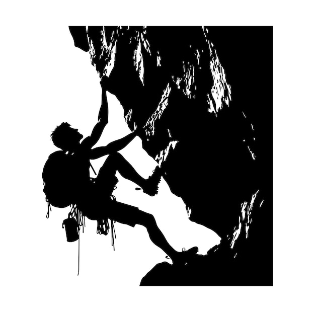 Vettore illustrazione di una silhouette vettoriale di un uomo che si arrampica sulla montagna