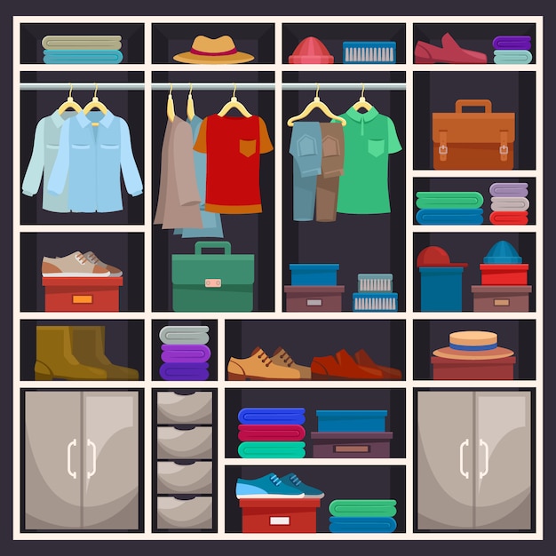 Man closet or male wardrobe with cloth