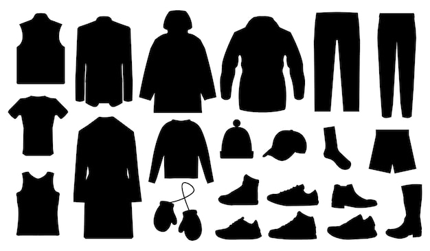 Man clothes and accessories collection fashion wardrobe vector icon silhouette illustration