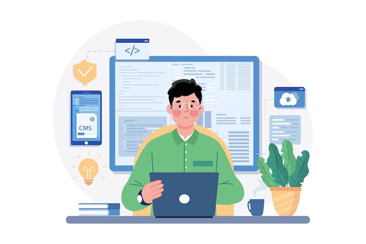 Вектор человек-кодер, программирующий компьютер