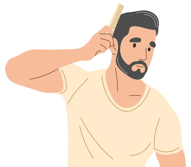 A man combs his hair