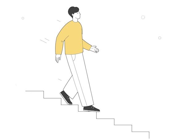 Man comes down the stairs Vector outline illustration