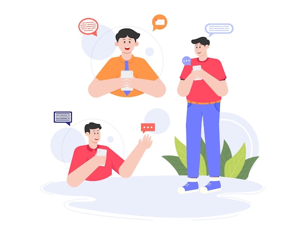 Man Comunicate On A Group Chat Discussion Illustration