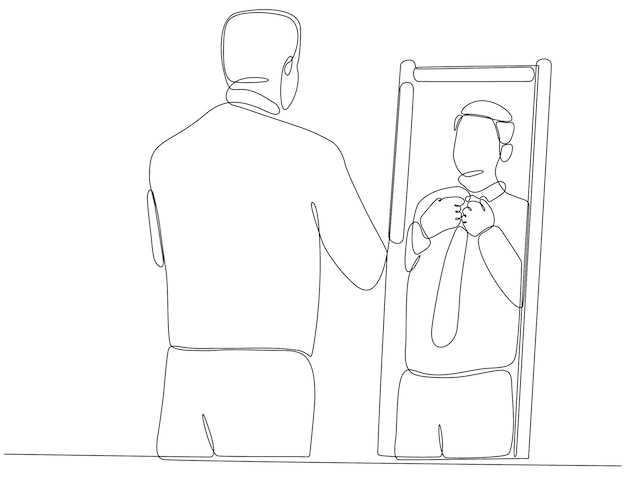 Man continuous line drawing in mirror vector premium