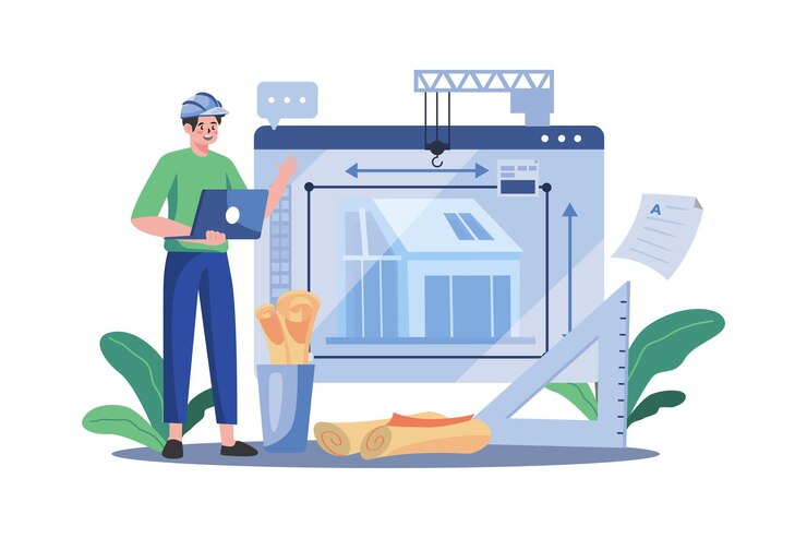 Vector man contractor working on laptop illustration concept on white background