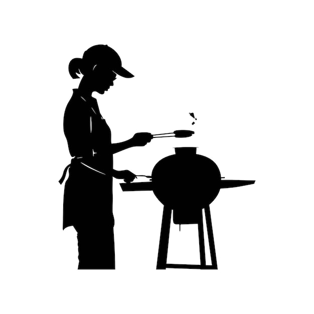 Vector a man cooking grill silhouette black and white artwork