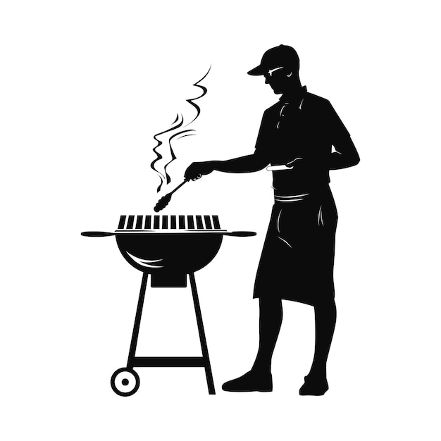 Vector a man cooking grill silhouette black and white artwork