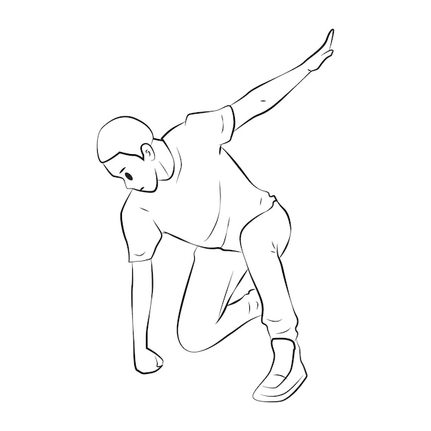 Man coole landing vechten pose lineart vectorillustratie