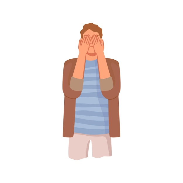 Vector man cover eyes with hands shame stressed person