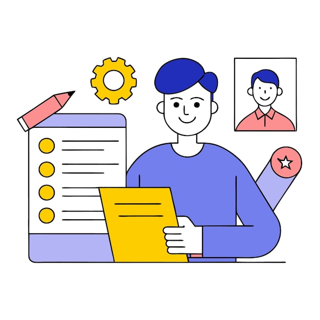 취업 신청 및 전문 이력서 작성에 대한 이력서 터 일러스트레이션을 만드는 사람