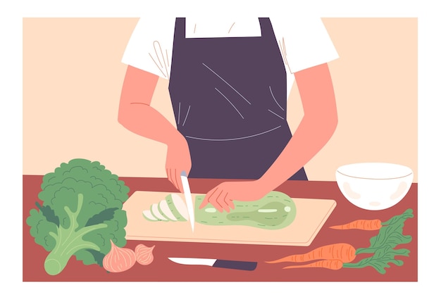 A man cuts vegetable preparing a meal