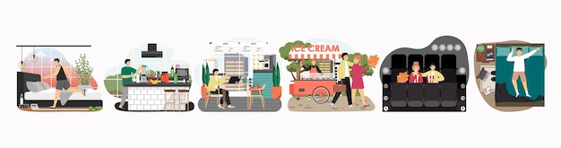 Man daily life vector home life rest and work