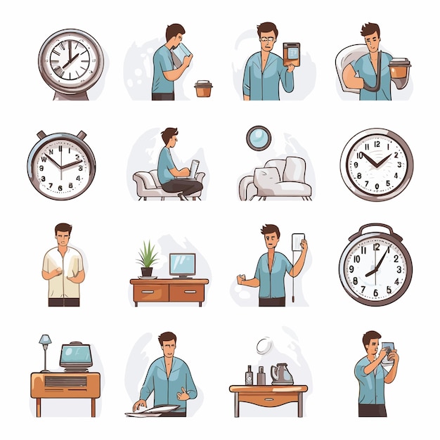 Man_daily_routine_icons_vector