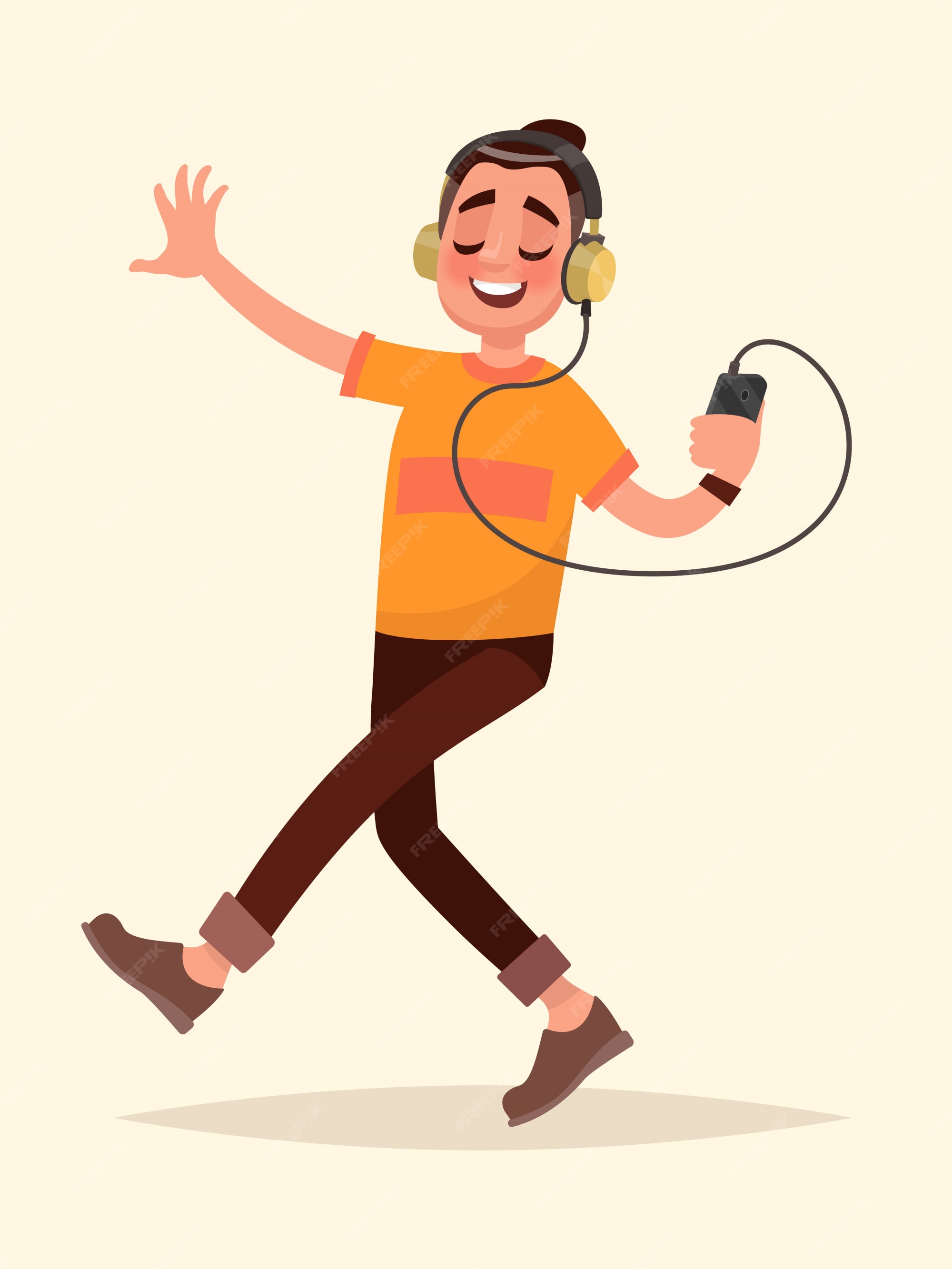 Premium Vector | Man dancing listening to music on your phone through headphones. vector illustration in cartoon style Premium Vector | Man dancing listening to music on your phone through headphones. vector illustration in cartoon style