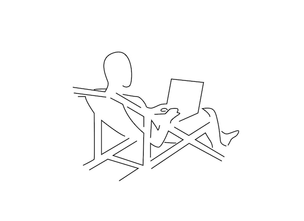 man on deck chair 5 line art illustration