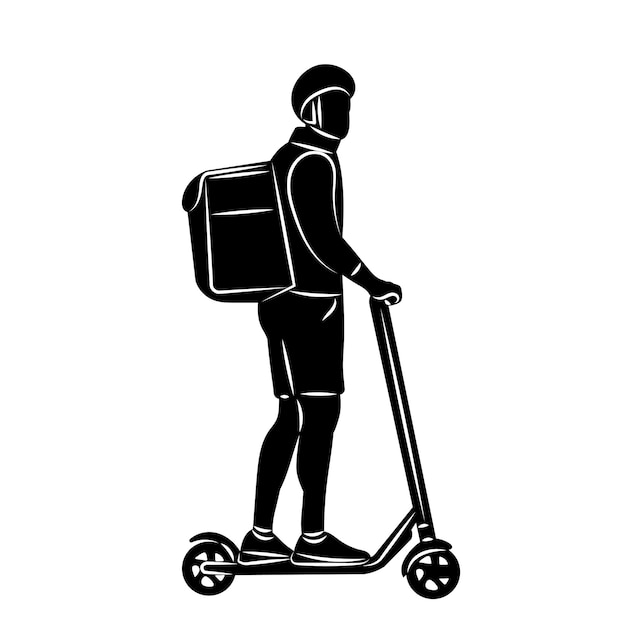 man delivering food couriers on scooter silhouette vector