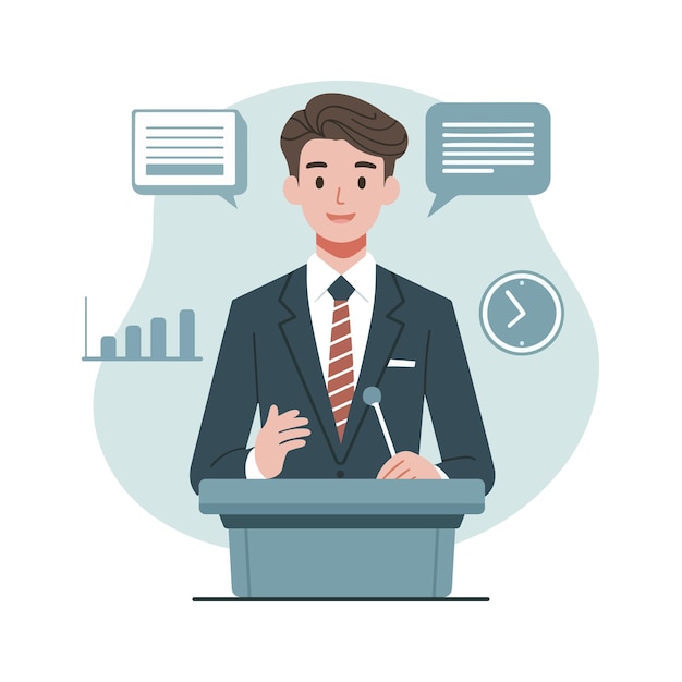 A man delivering a speech simple flat design style illustration